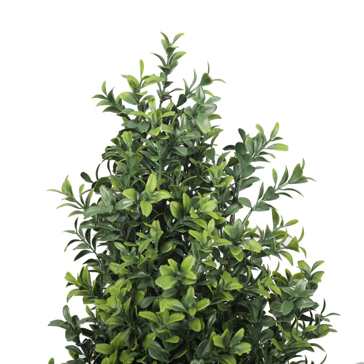 A tall 120cm artificial potted topiary tree with lush green foliage in a sleek black pot, suitable for indoor and outdoor use.