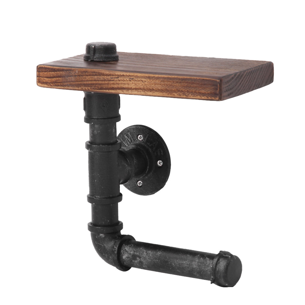 Artiss DIY Pipe Shelf Toilet Paper Holder featuring rustic metal pipes and a wooden plank, perfect for vintage-style bathrooms.