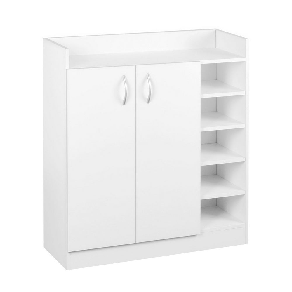 Artiss 2 Doors Shoe Cabinet in white with adjustable shelves and silver handles, designed for stylish shoe storage.