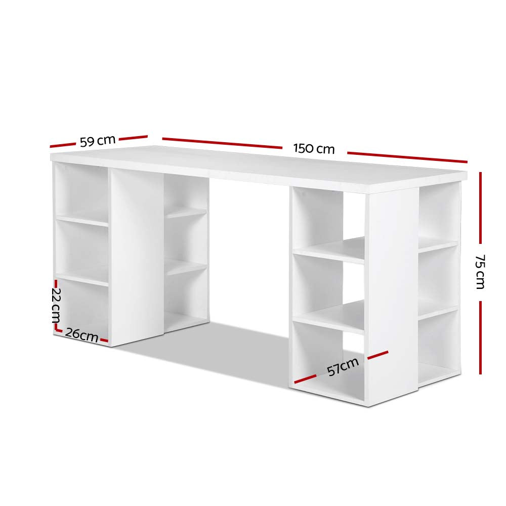 Artiss 3 Level Desk in white with storage shelves, showcasing a modern design suitable for home and office use.
