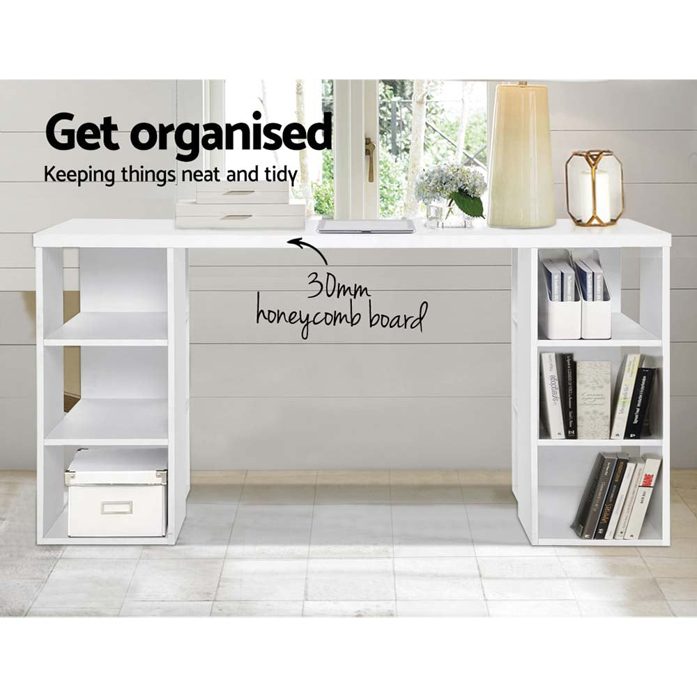 Artiss 3 Level Desk in white with storage shelves, showcasing a modern design suitable for home and office use.