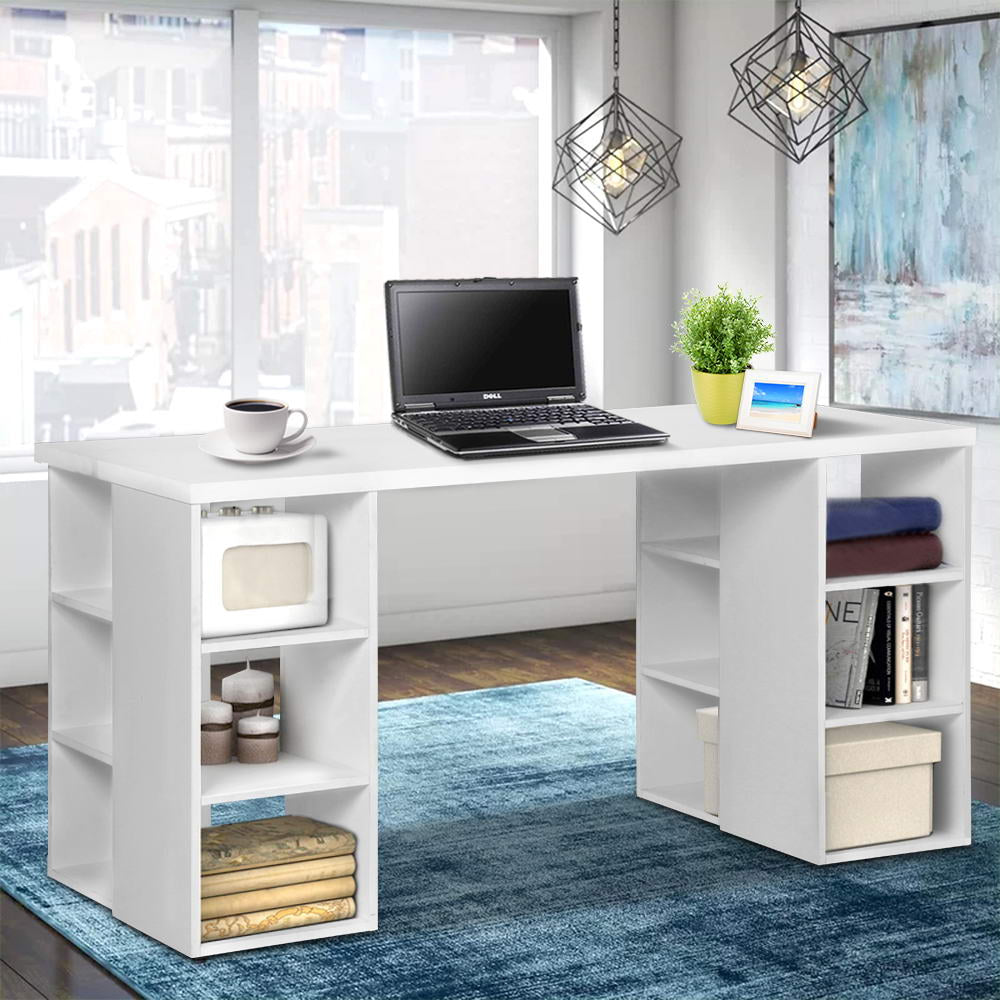 Artiss 3 Level Desk in white with storage shelves, showcasing a modern design suitable for home and office use.