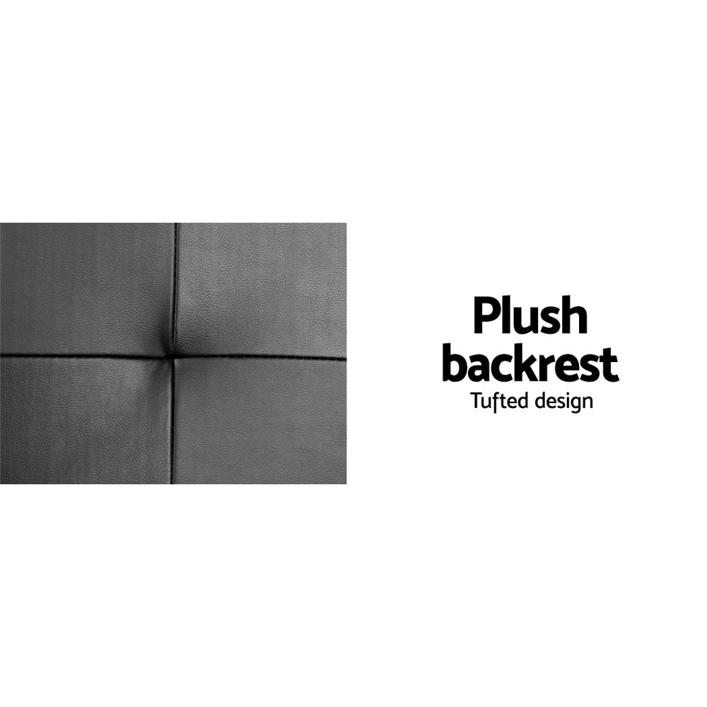 Artiss 3 Seater PU Leather Sofa Bed in Black with adjustable backrest and cup holders.