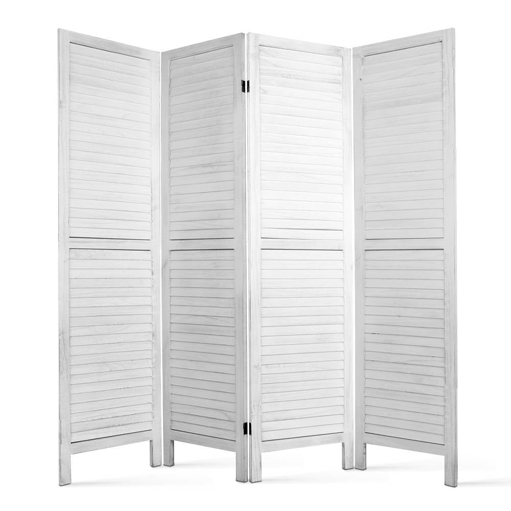Artiss 4 Panel Foldable Wooden Room Divider in White, showcasing its elegant design and sturdy construction.