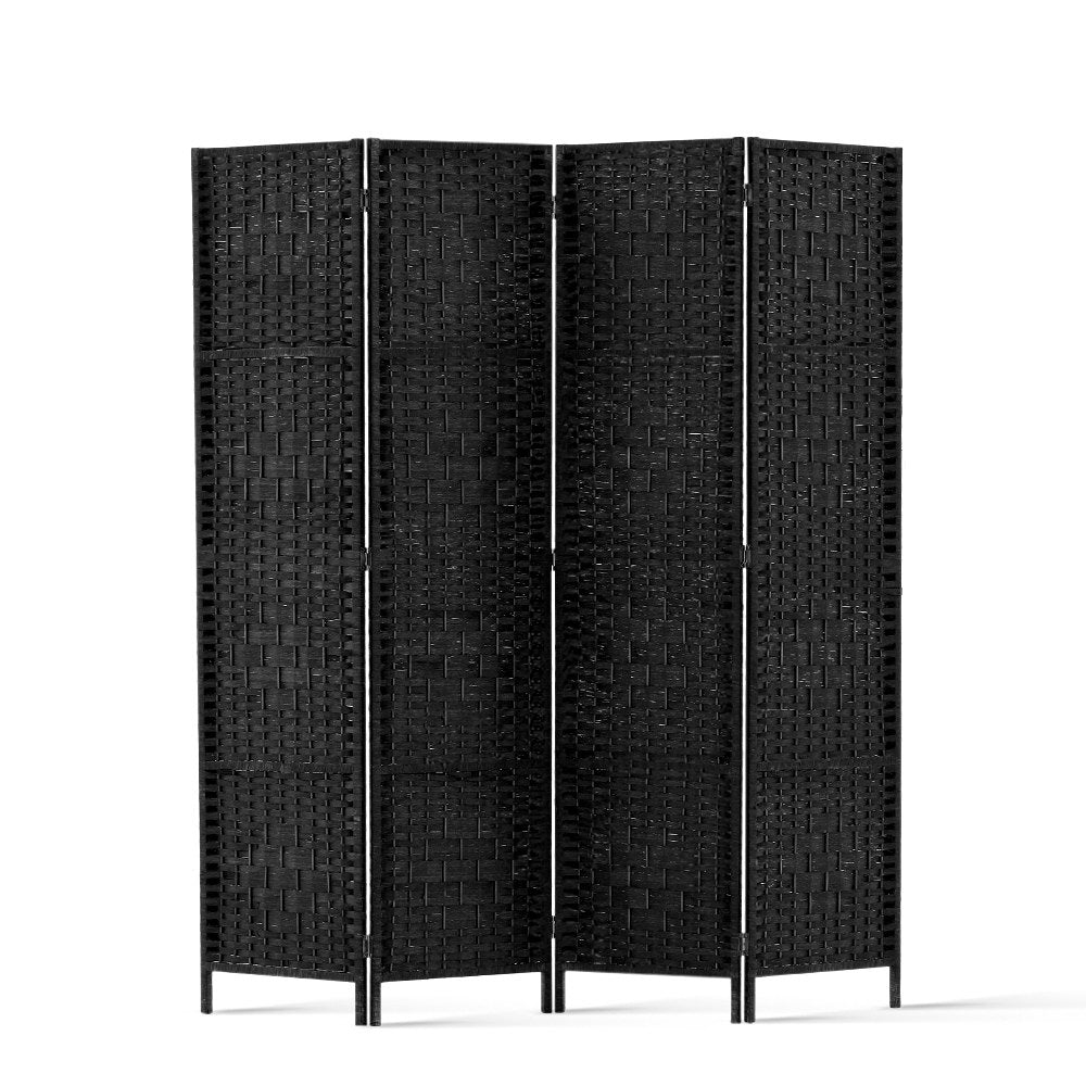Artiss 4 Panel Room Divider featuring hand-woven rattan and solid New Zealand wood, elegantly designed for privacy and style.