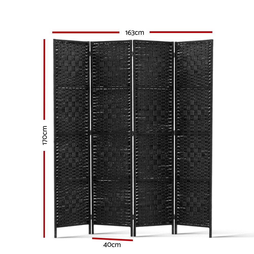 Artiss 4 Panel Room Divider featuring hand-woven rattan and solid New Zealand wood, elegantly designed for privacy and style.