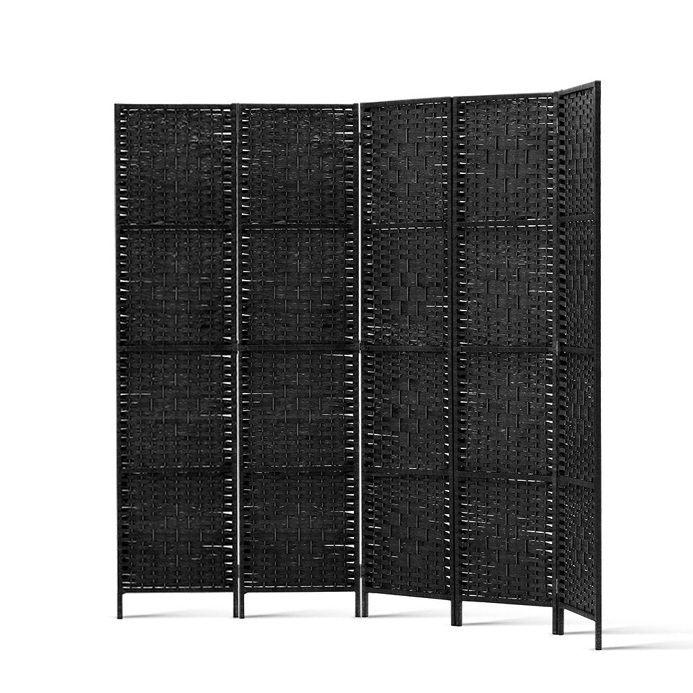 Artiss 4 Panel Room Divider featuring hand-woven rattan and solid New Zealand wood, elegantly designed for privacy and style.