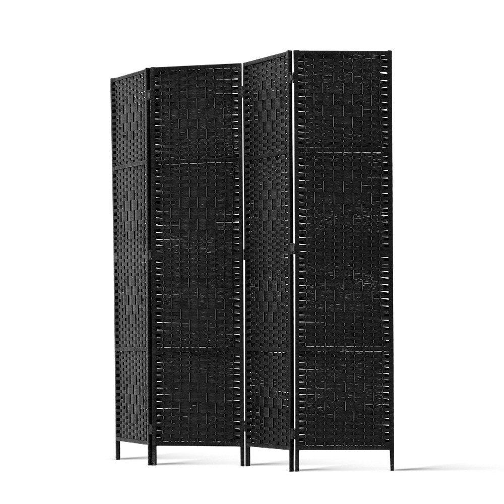Artiss 4 Panel Room Divider featuring hand-woven rattan and solid New Zealand wood, elegantly designed for privacy and style.