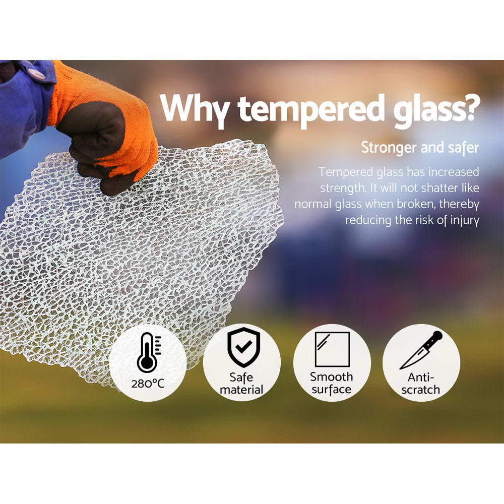 Artiss 5 Piece Dining Table Set in White featuring a sleek glass top and stylish chairs with PVC upholstery.