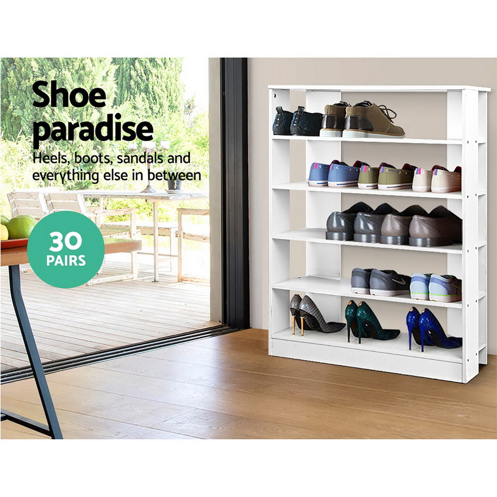 Artiss 6-Tier Shoe Rack Cabinet in White, showcasing a modern design with multiple tiers for shoe storage.