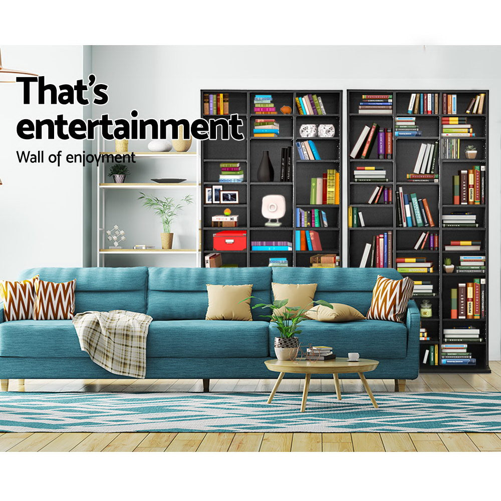 Artiss Adjustable Book Storage Shelf Rack Unit in Black, showcasing adjustable shelves and sturdy design for CD and DVD storage.