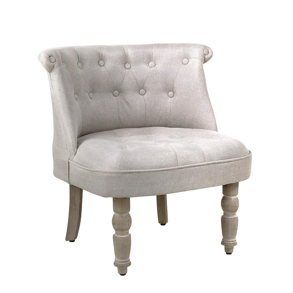 Artiss Lorraine Accent Chair in beige faux linen with button tufting and elegant curved legs, showcasing its French Provincial design.
