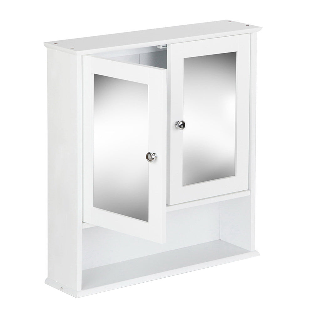 Artiss Bathroom Tallboy Storage Cabinet in white with mirror, featuring adjustable shelf and metallic handle.