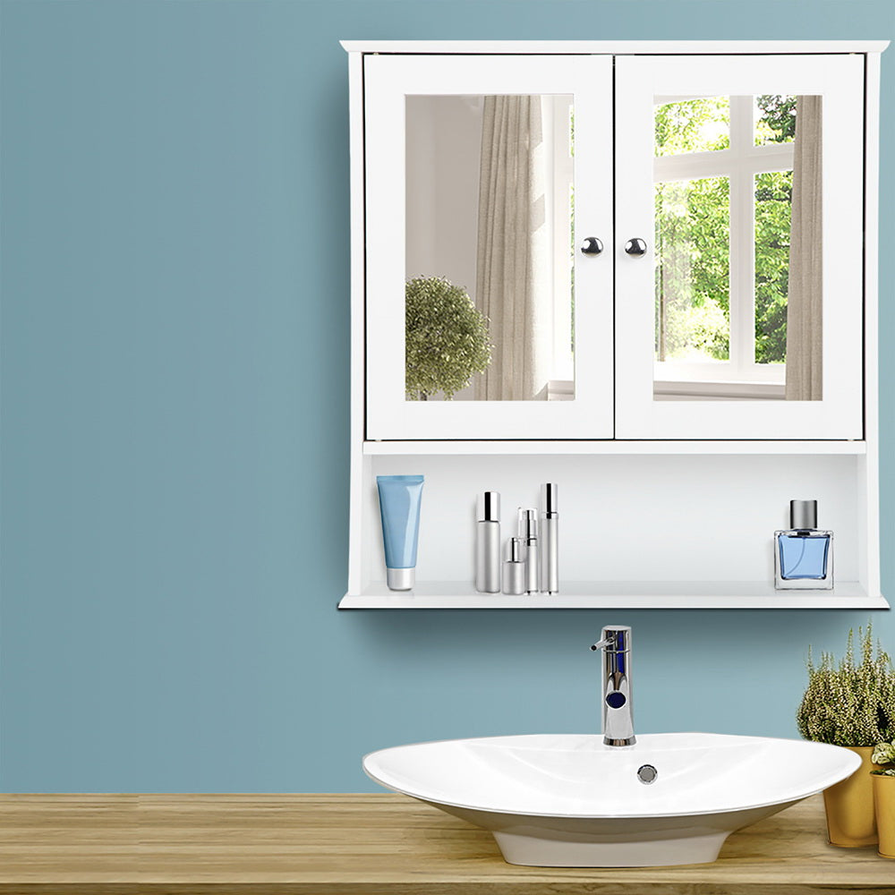 Artiss Bathroom Tallboy Storage Cabinet in white with mirror, featuring adjustable shelf and metallic handle.