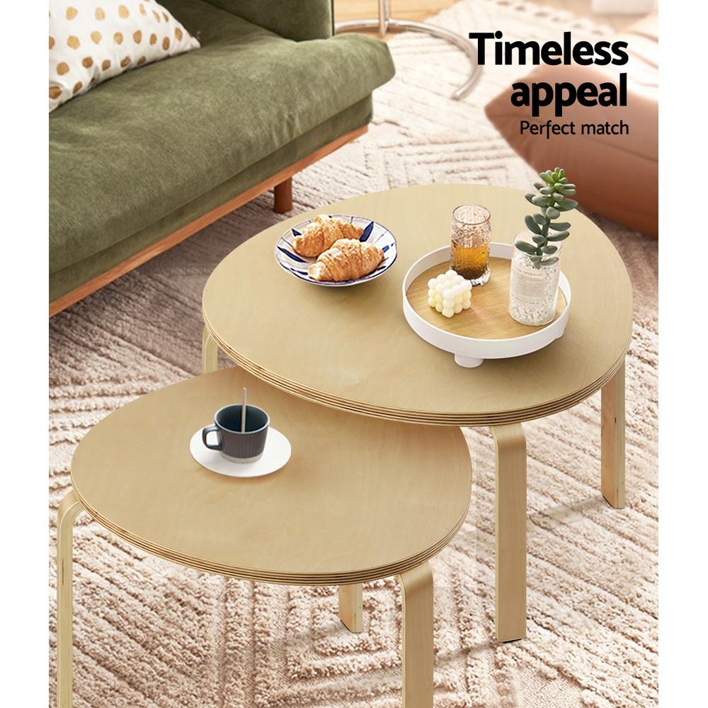 Artiss Coffee Table Nest of 2 featuring round design and clear wood grain finish, perfect for versatile home decor.