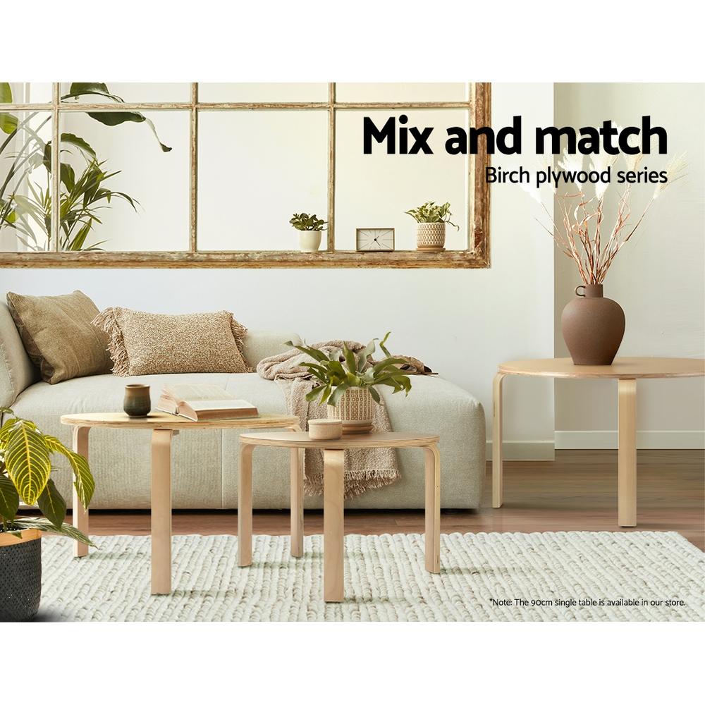 Artiss Coffee Table Nest of 2 featuring round design and clear wood grain finish, perfect for versatile home decor.