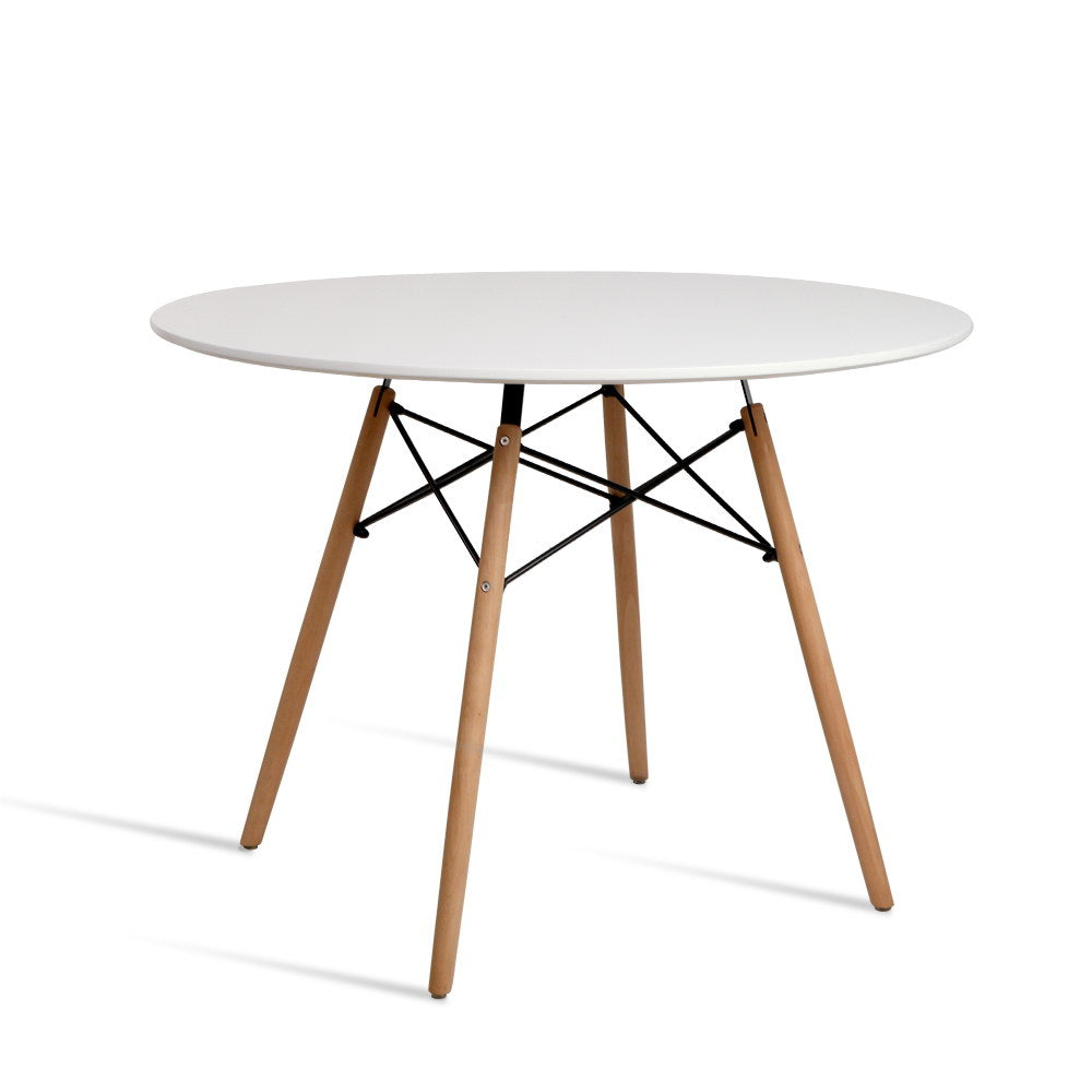 Artiss Dining Table 4 Seater Round Replica DSW with solid beech wood legs and a white MDF top, showcasing modern design and elegance.