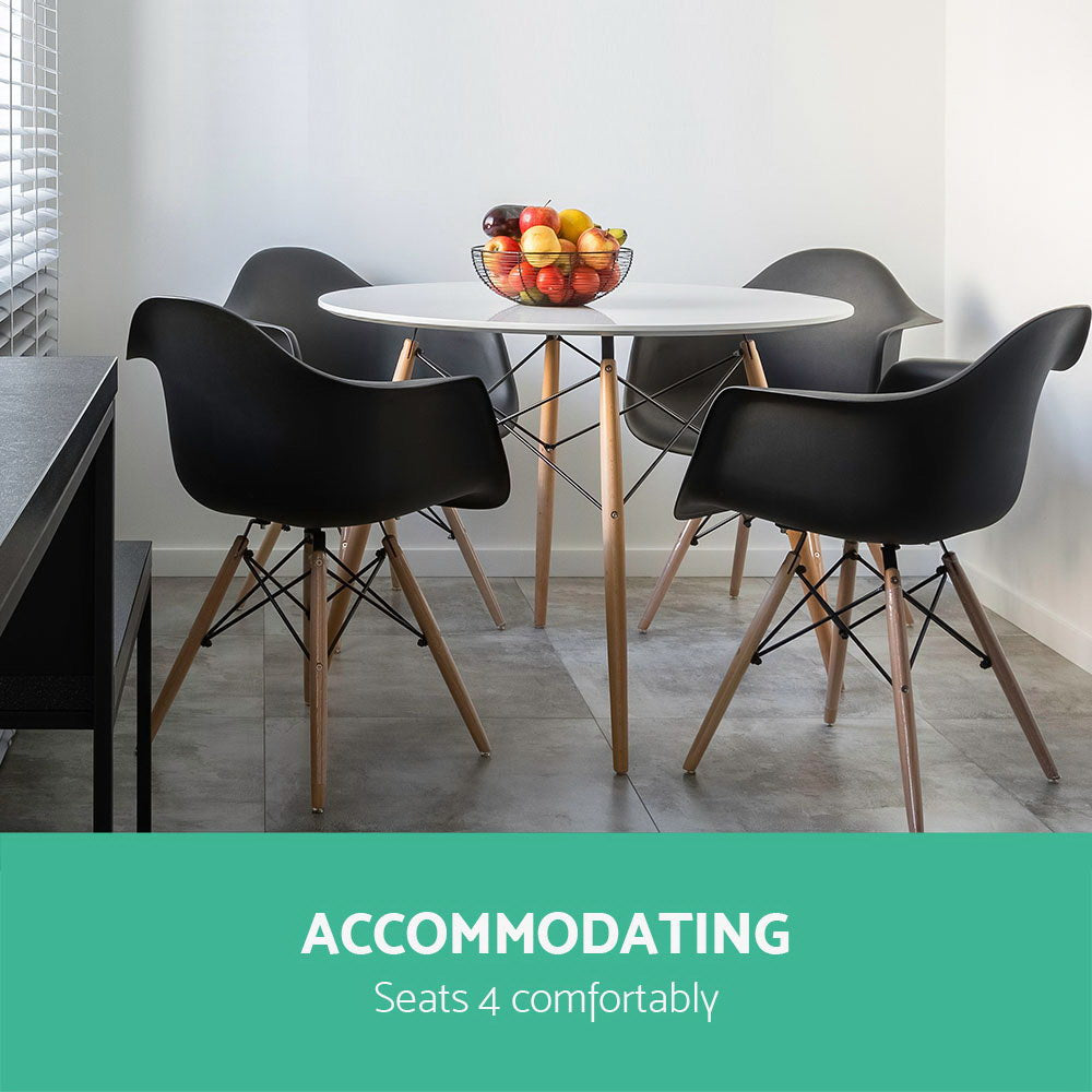 Artiss Dining Table 4 Seater Round Replica DSW with solid beech wood legs and a white MDF top, showcasing modern design and elegance.