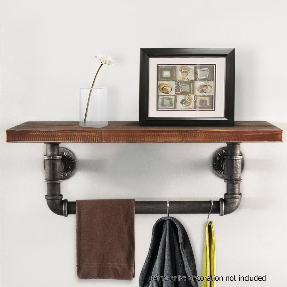 Artiss Display Shelves featuring rustic floating pipe design with solid timber and metal pipes, ideal for home and office decor.