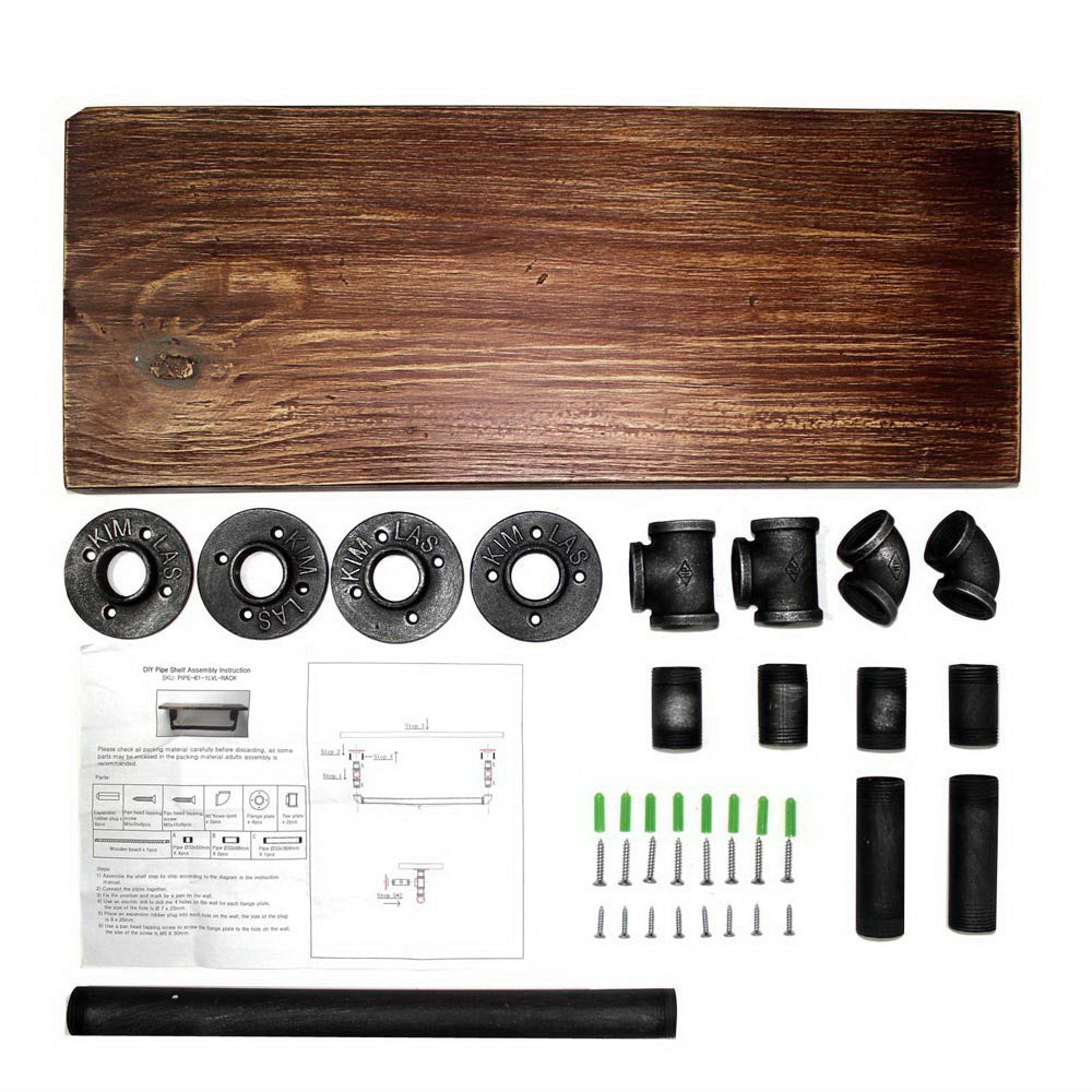 Artiss Display Shelves featuring rustic floating pipe design with solid timber and metal pipes, ideal for home and office decor.