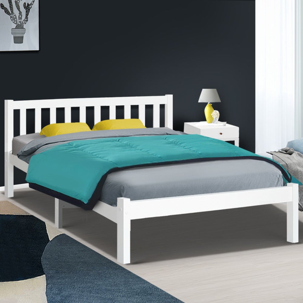 Artiss Sofie Double Full Size Wooden Bed Frame made of solid pine wood, featuring a stylish headboard and smooth edges, finished in eco-friendly white paint.