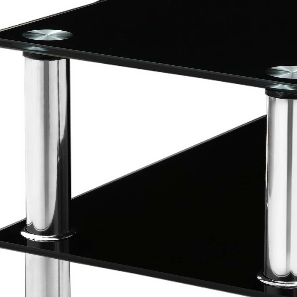 Artiss Entry Hall Console Table in Black and Silver with 3-tier glass shelves and stainless steel support.