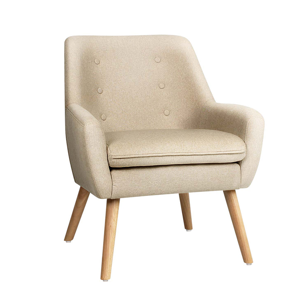 Artiss Fabric Dining Armchair in Beige with tufted backrest and rubber wood legs, showcasing its elegant design and comfort.