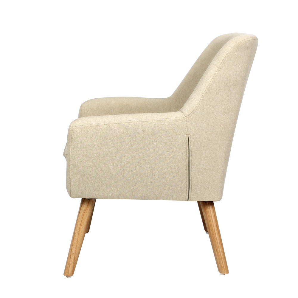 Artiss Fabric Dining Armchair in Beige with tufted backrest and rubber wood legs, showcasing its elegant design and comfort.