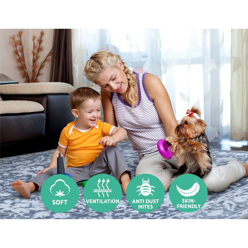 Artiss Floor Rug 160 x 230 cm in soft blue, showcasing its plush texture and non-slip backing, perfect for living rooms and bedrooms.