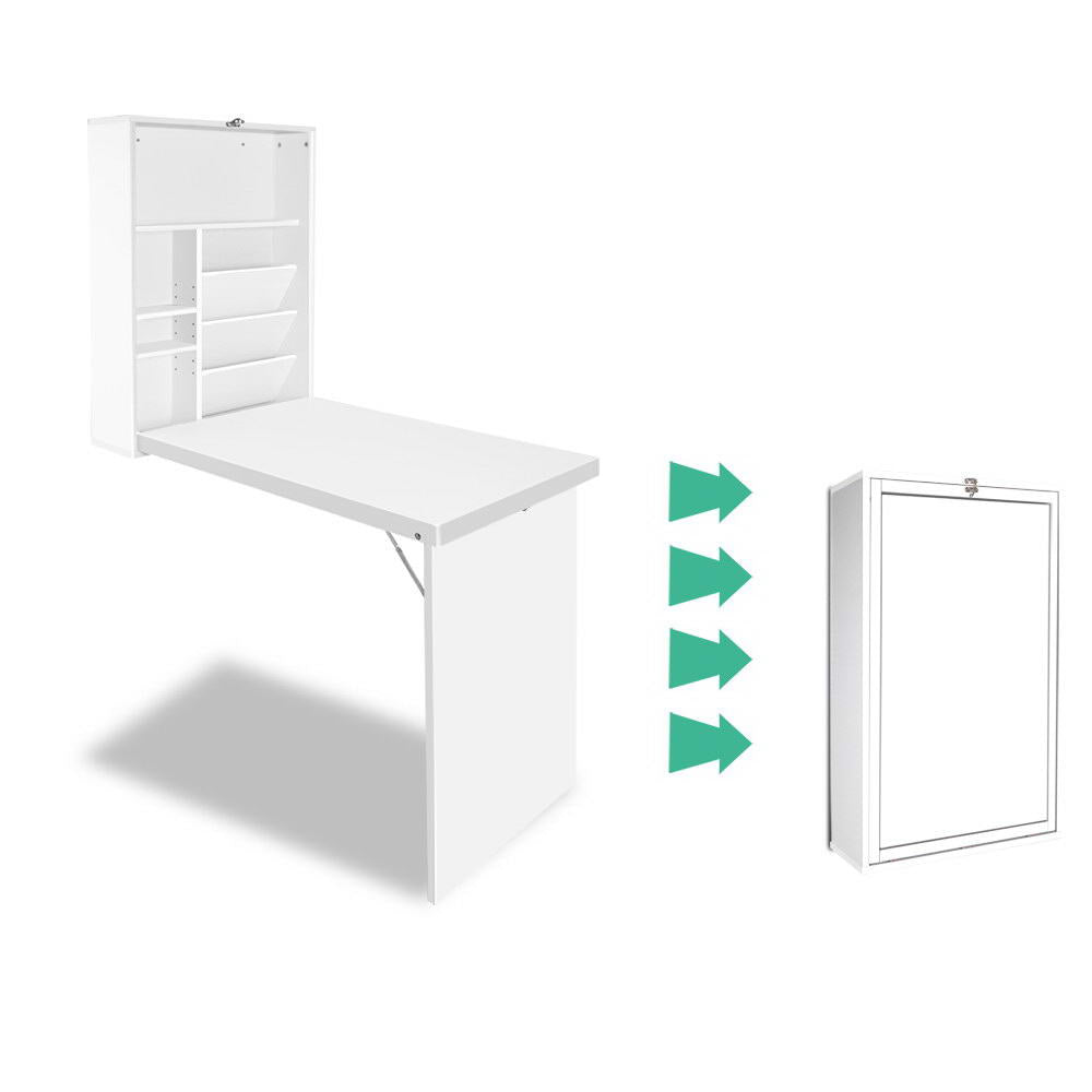 Artiss Foldable Desk with Bookshelf in white, showcasing its modern design and space-saving features.