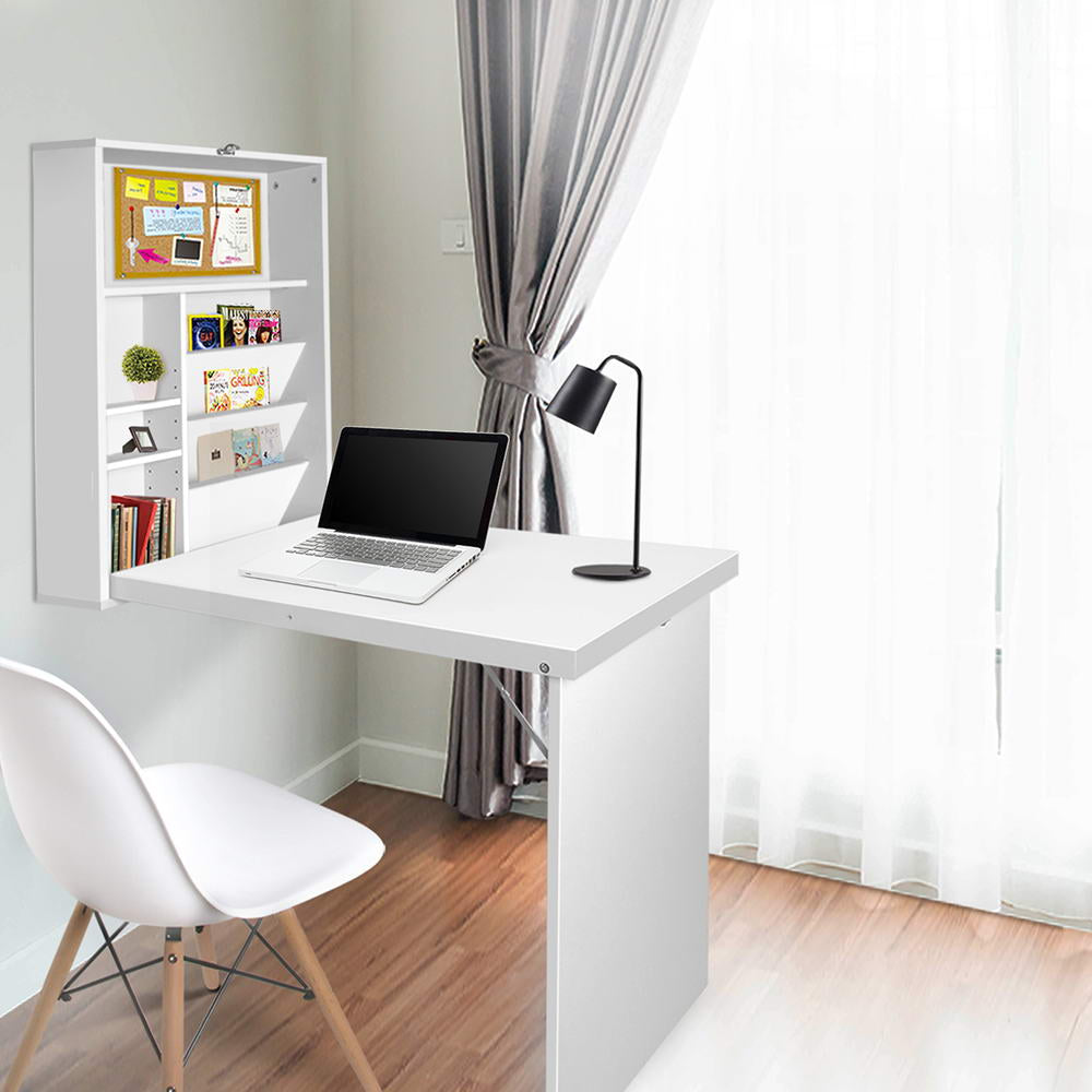 Artiss Foldable Desk with Bookshelf in white, showcasing its modern design and space-saving features.