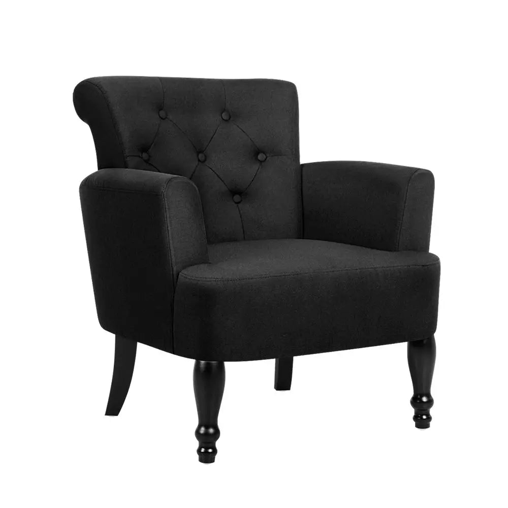 Artiss French Lorraine Chair Retro Wing in Black featuring tufted button design and rubber wood legs.