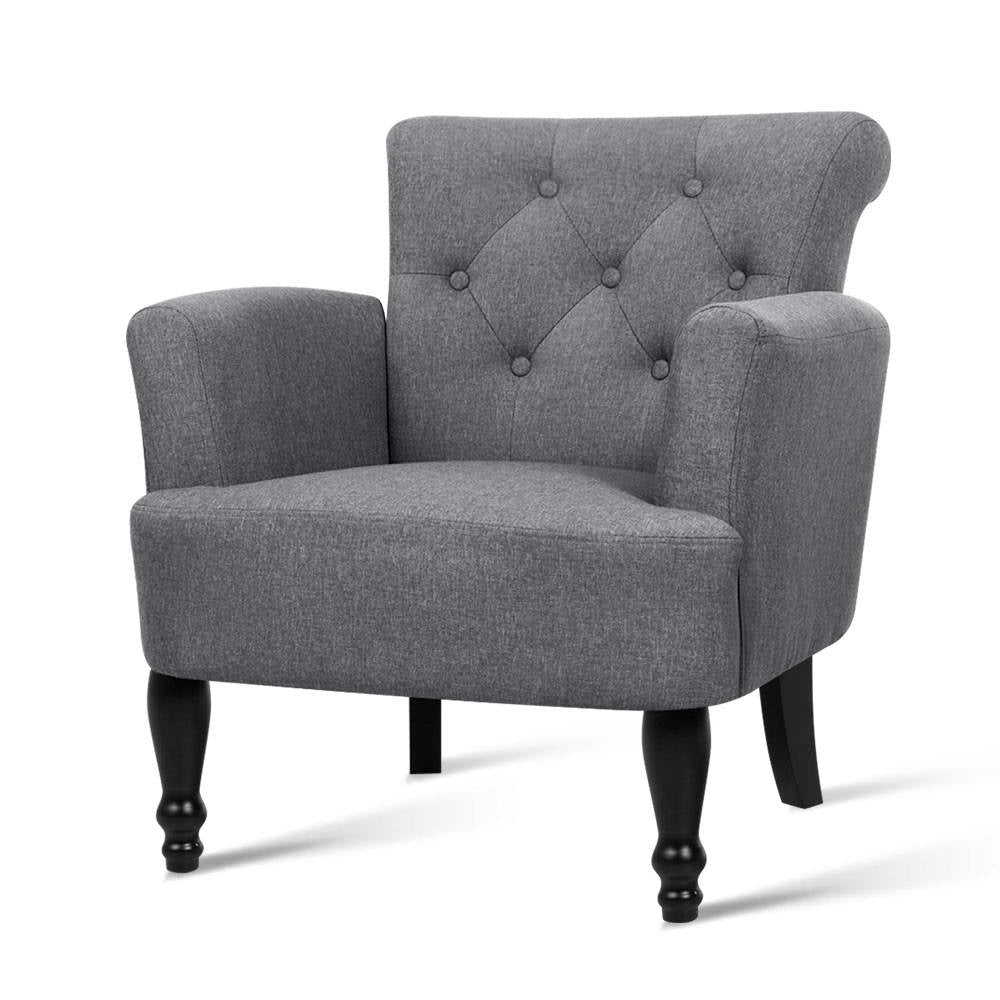 Artiss French Lorraine Chair in Graphite Grey featuring elegant tufted design and sturdy wood construction.