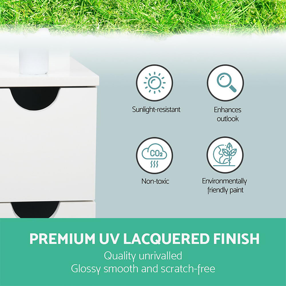 Artiss Freestanding Bathroom Storage Cabinet in White with open shelves and closed cupboards, showcasing a modern design and eco-friendly materials.