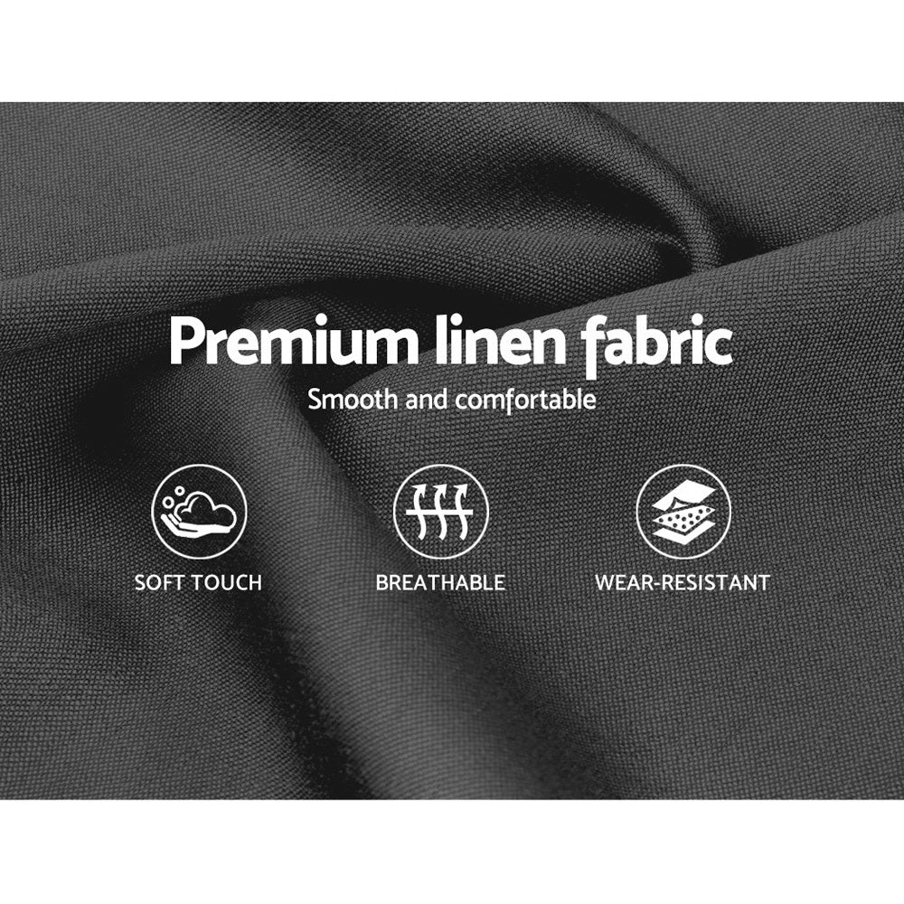 Artiss Issa Bed Frame in Charcoal Queen with tufted headboard and gas lift storage feature, showcasing luxurious faux linen fabric.