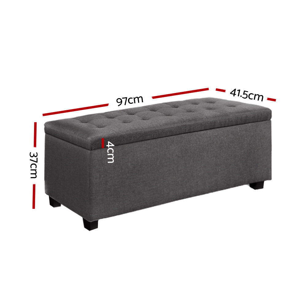 Artiss Large Fabric Storage Ottoman in Grey, featuring a plush cushion-top seat and solid wood construction for durability and style.