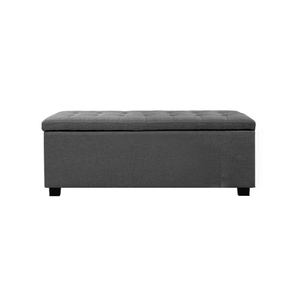 Artiss Large Fabric Storage Ottoman in Grey, featuring a plush cushion-top seat and solid wood construction for durability and style.