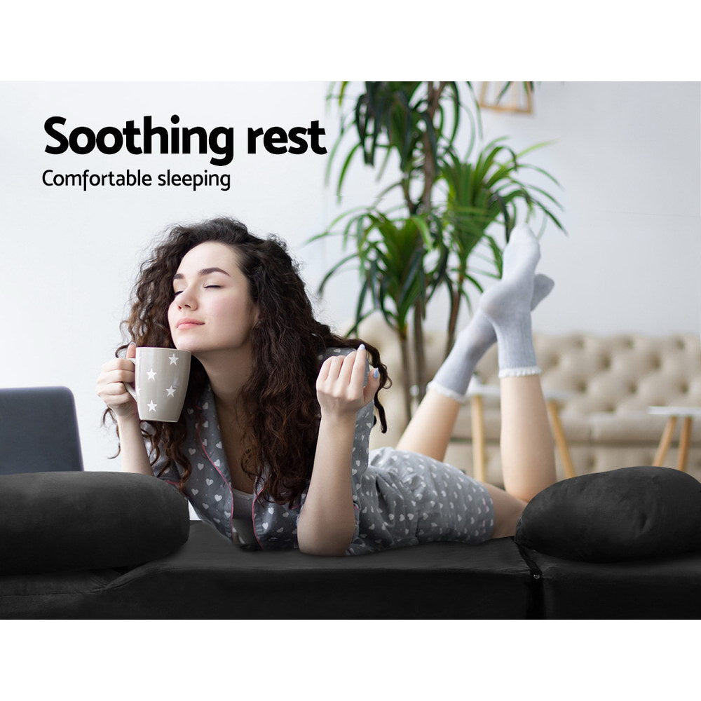 Artiss Lounge Sofa Bed 2-seater in charcoal suede, showcasing its adjustable positions and sleek design.