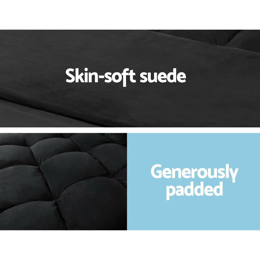 Artiss Lounge Sofa Bed 2-seater in charcoal suede, showcasing its adjustable positions and sleek design.