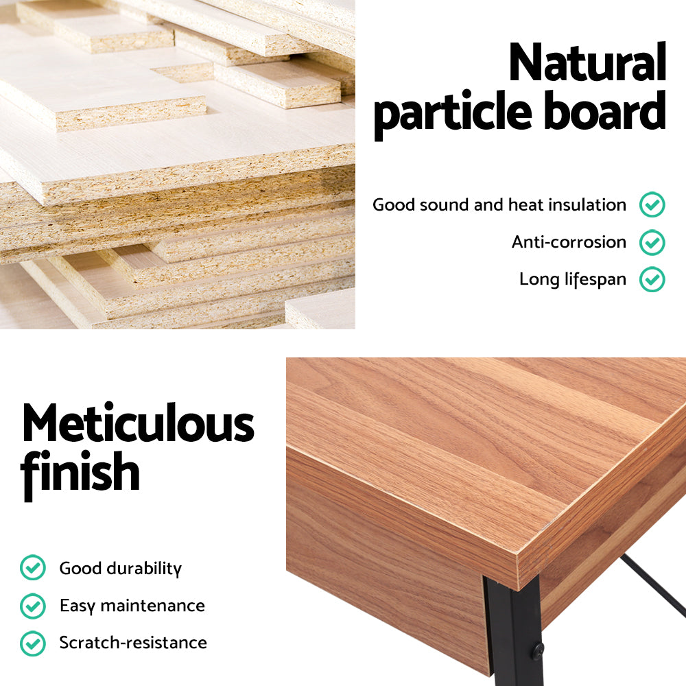 Artiss Metal Desk with Drawer in Walnut featuring a sleek design, two spacious drawers, and a sturdy U-shape steel frame.