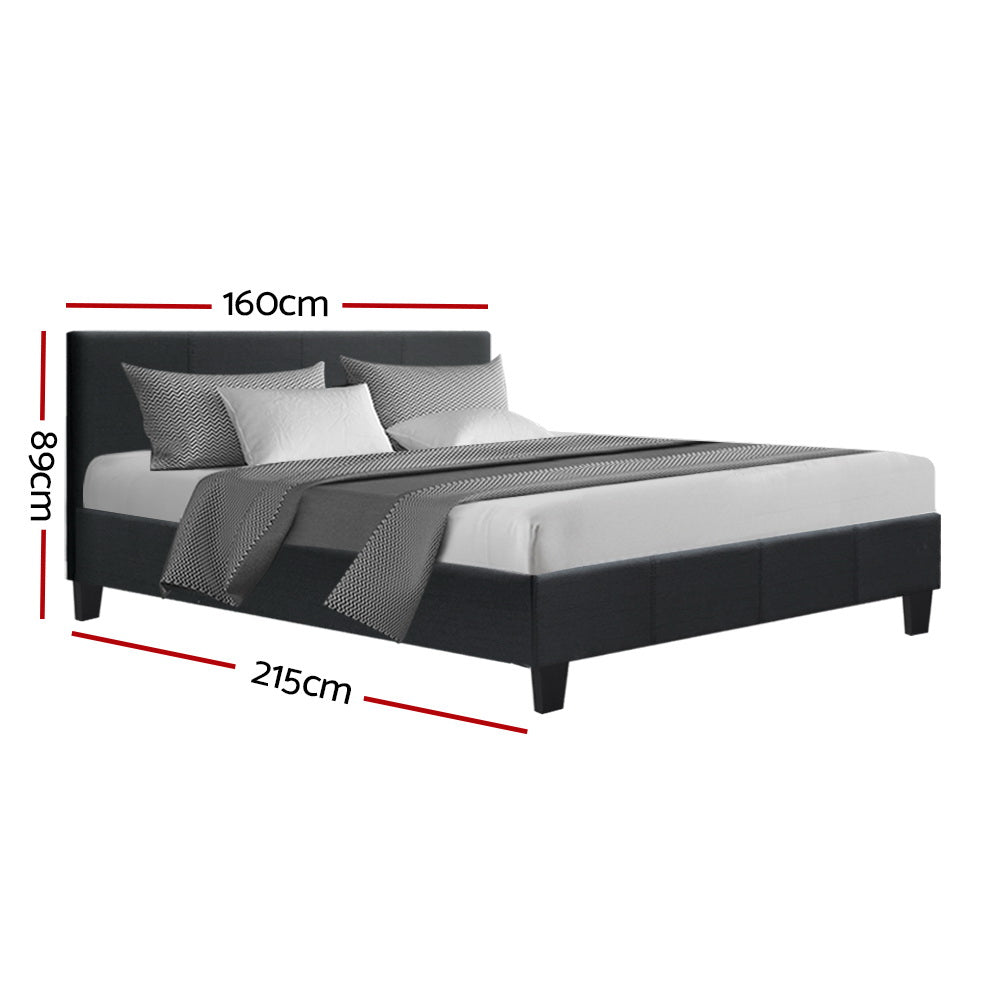 Artiss Neo Bed Frame in Charcoal, featuring a padded headboard and faux linen upholstery, designed for modern bedrooms.