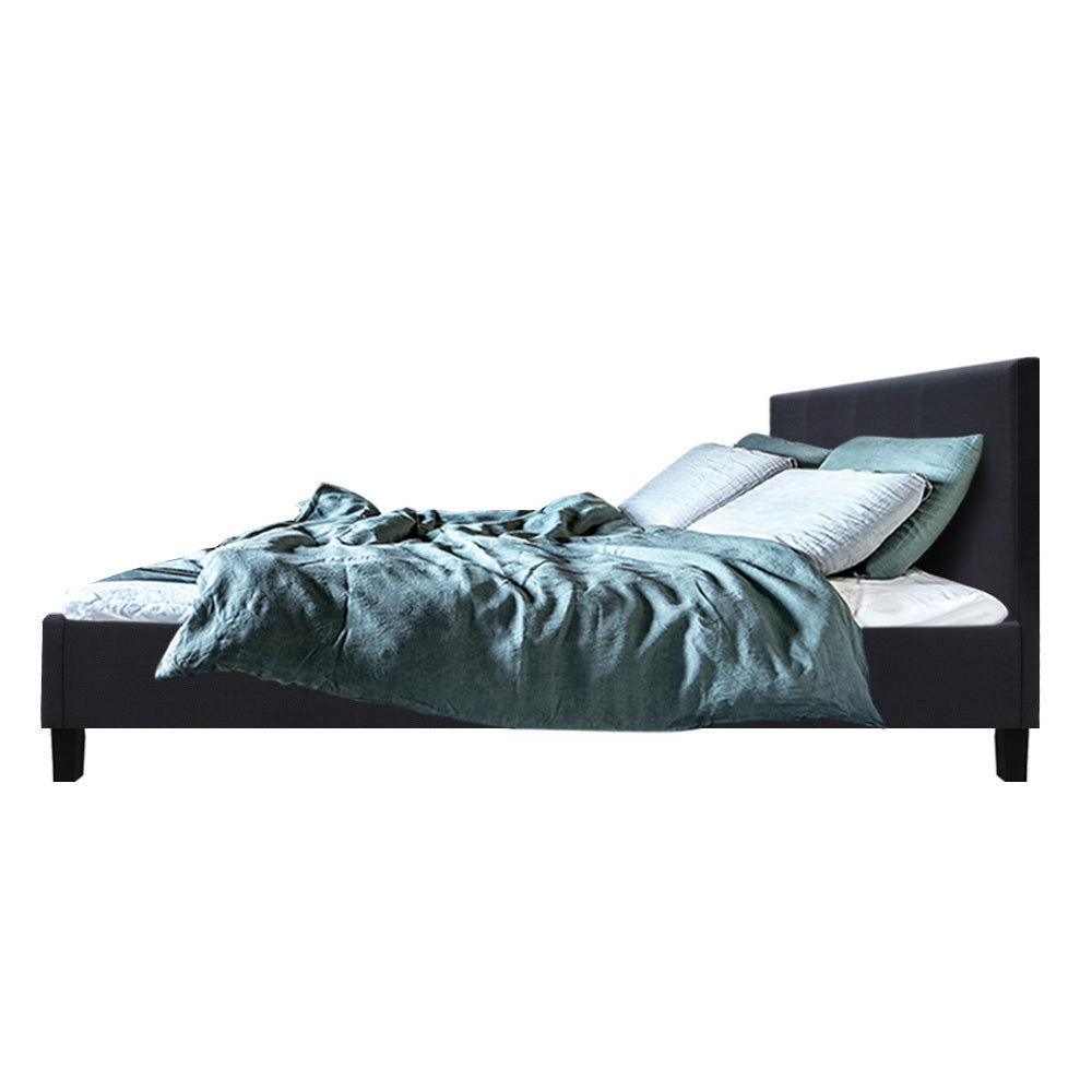 Artiss Neo Bed Frame in Charcoal, featuring a padded headboard and faux linen upholstery, designed for modern bedrooms.
