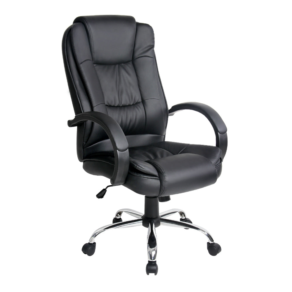 Artiss Office Chair in black PU leather with high-back design, padded seating, and chrome base, ideal for gaming and office use.