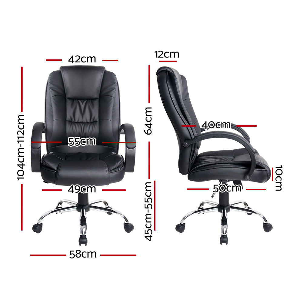 Artiss Office Chair in black PU leather with high-back design, padded seating, and chrome base, ideal for gaming and office use.