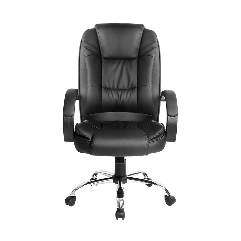 Artiss Office Chair in black PU leather with high-back design, padded seating, and chrome base, ideal for gaming and office use.