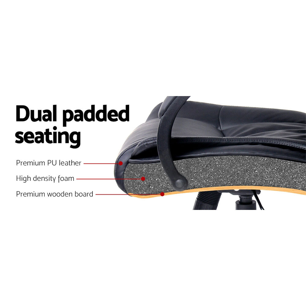 Artiss Office Chair in black PU leather with high-back design, padded seating, and chrome base, ideal for gaming and office use.