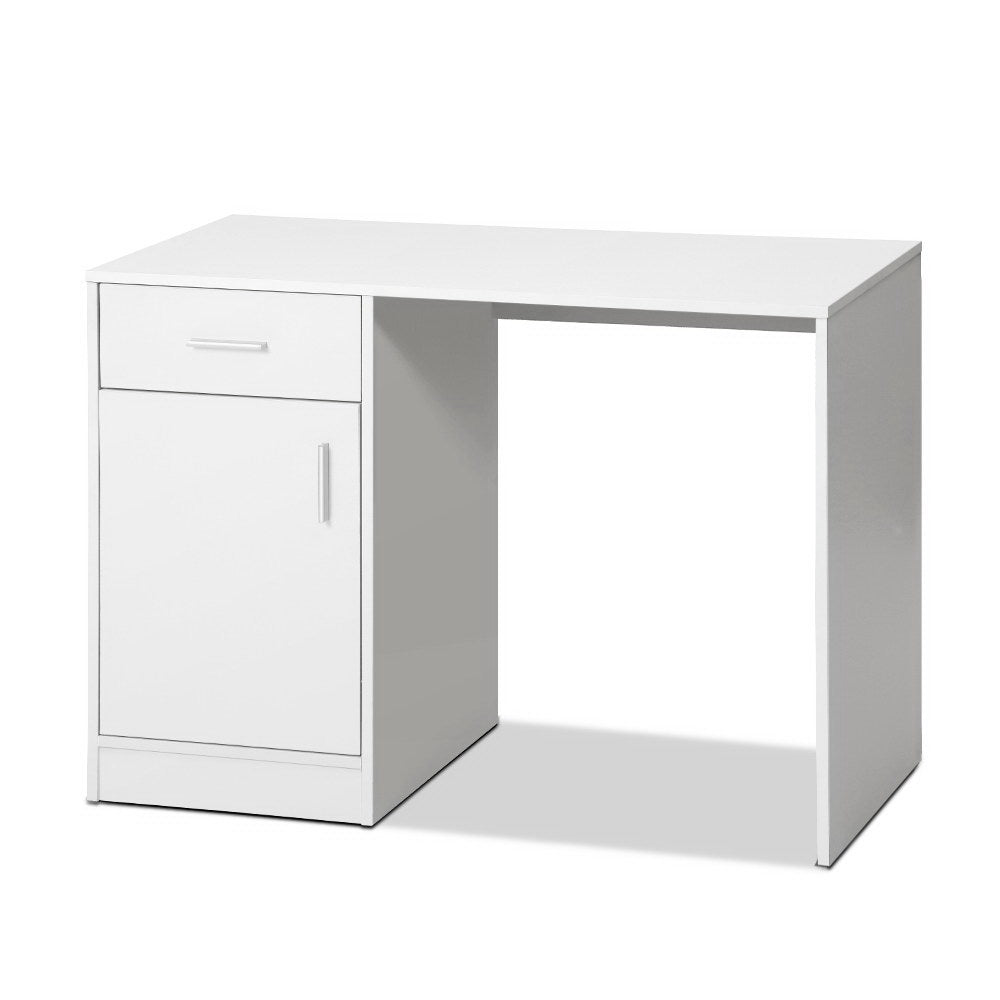 Artiss Office Storage Computer Desk featuring a sleek white design with a spacious drawer and cabinet, made from durable manufactured wood.