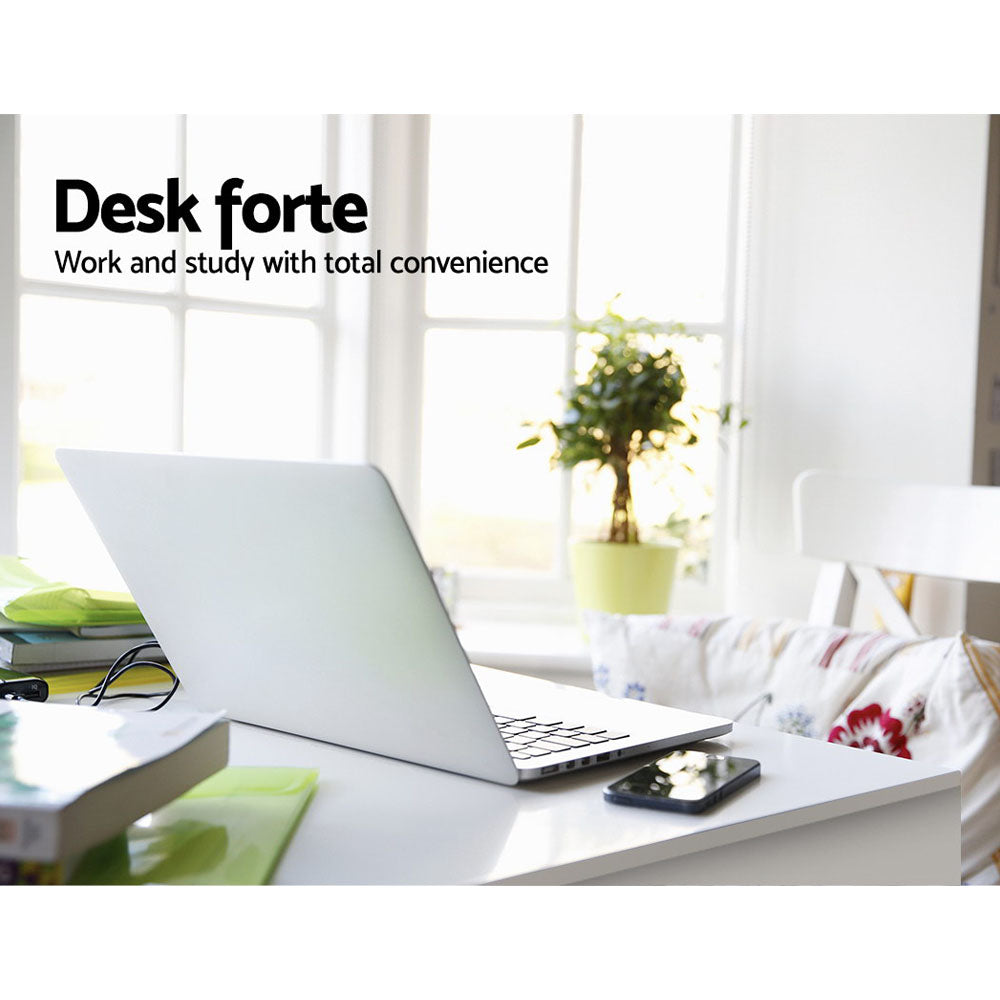 Artiss Office Storage Computer Desk featuring a sleek white design with a spacious drawer and cabinet, made from durable manufactured wood.