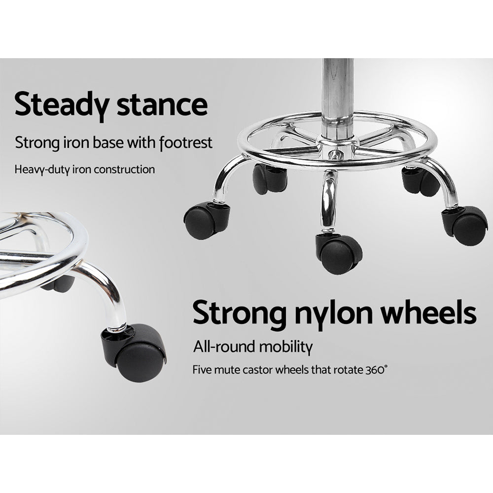 Artiss PU Leather Swivel Saddle Salon Chair in White with chrome base and five castor wheels, showcasing its elegant design and comfort features.