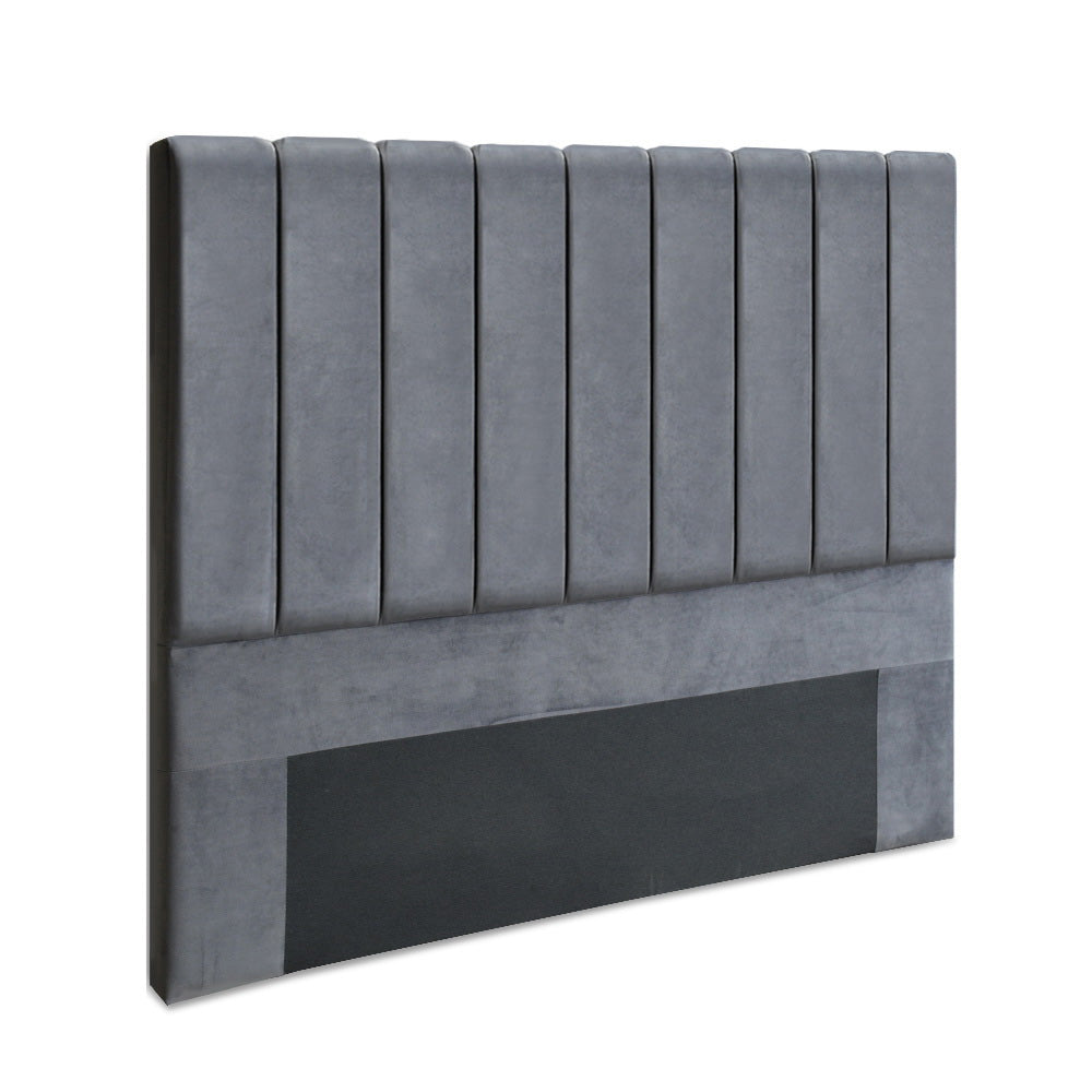 Artiss Queen Size Fabric Bed Headboard in Grey, featuring plush velvet upholstery and a sturdy timber frame, designed with art deco vertical lines.